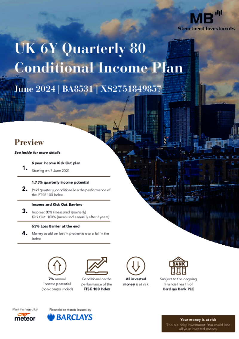 MB Structured Investments UK 6Y Quarterly 80 Conditional Income Plan June 2024 - BA8531
