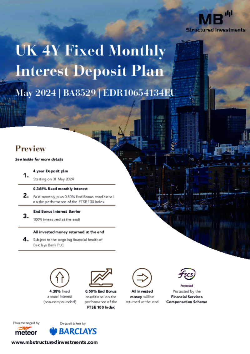 MB Structured Investments UK 4Y Fixed Monthly Interest Deposit Plan May 2024 - BA8529