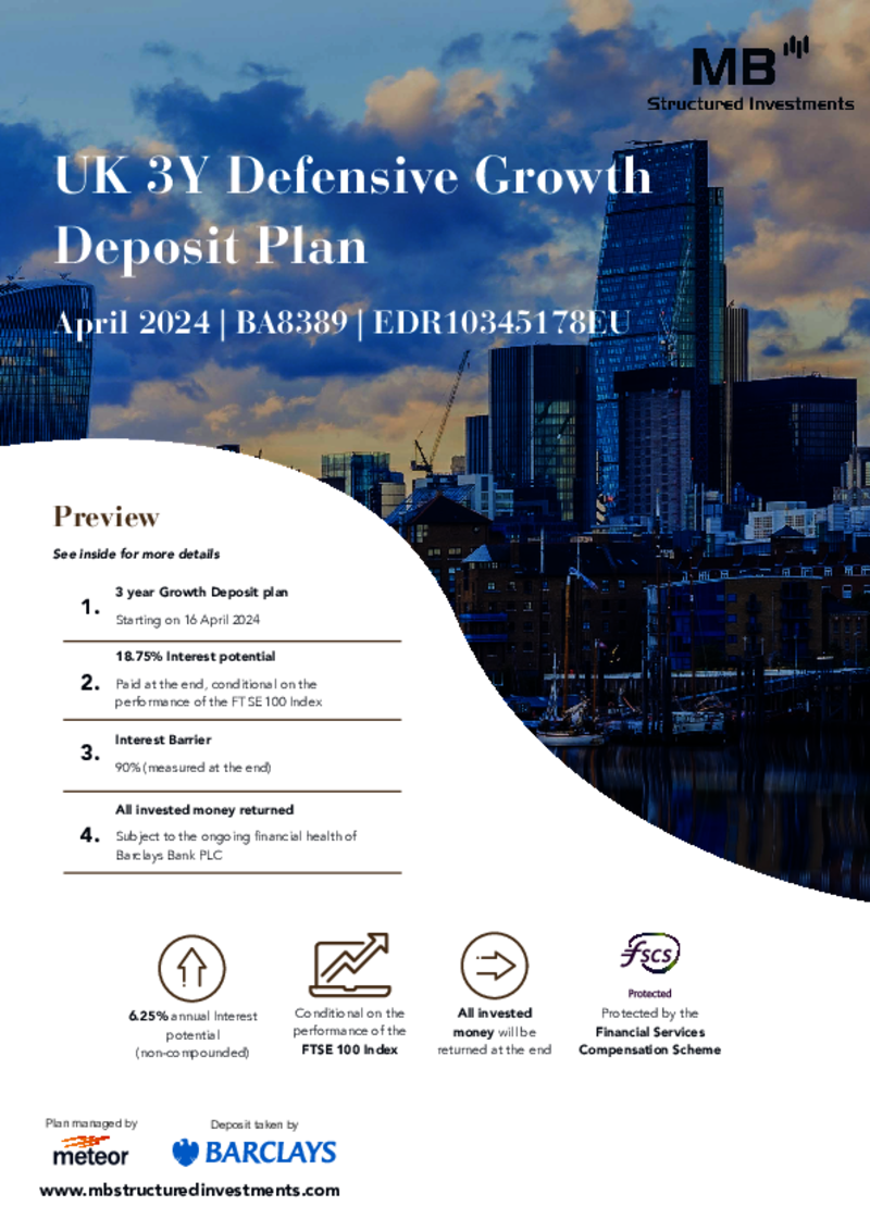 MB Structured Investments UK 3Y Defensive Growth Deposit Plan November 2023 - BA7997