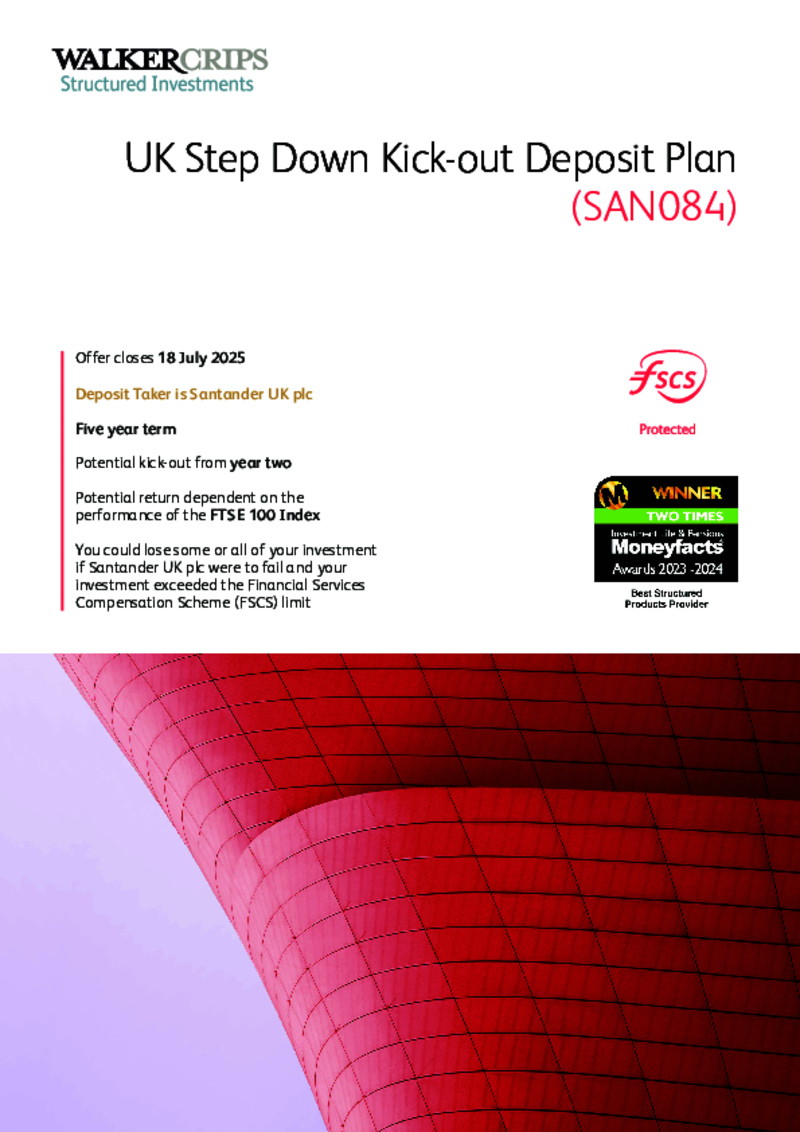 Walker Crips UK Step Down Kick-out Deposit Plan (SAN084)