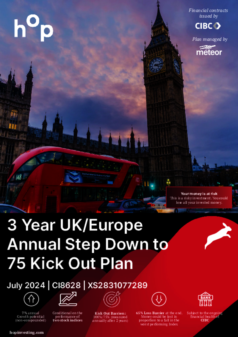 hop investing 3 Year UK/Europe Annual Step Down to 75 Kick Out Plan July 2024 - CI8628