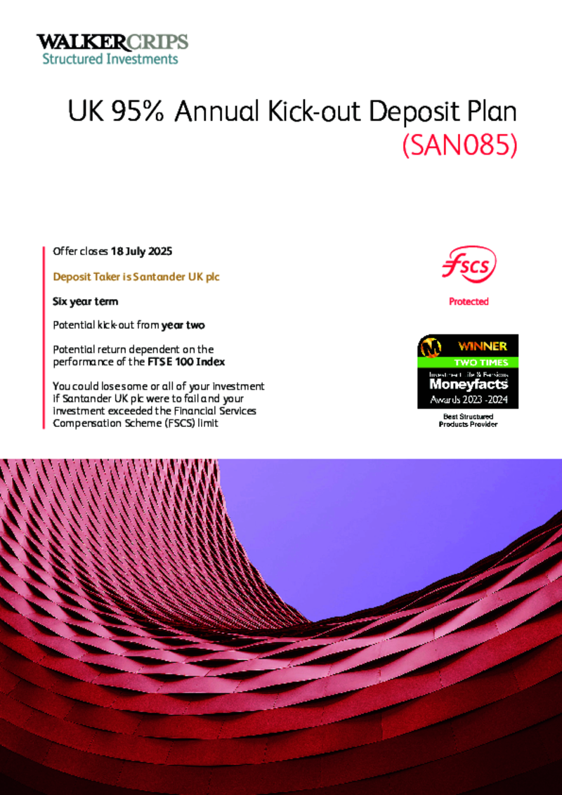 Walker Crips UK 95% Annual Kick-out Deposit Plan (SAN085)