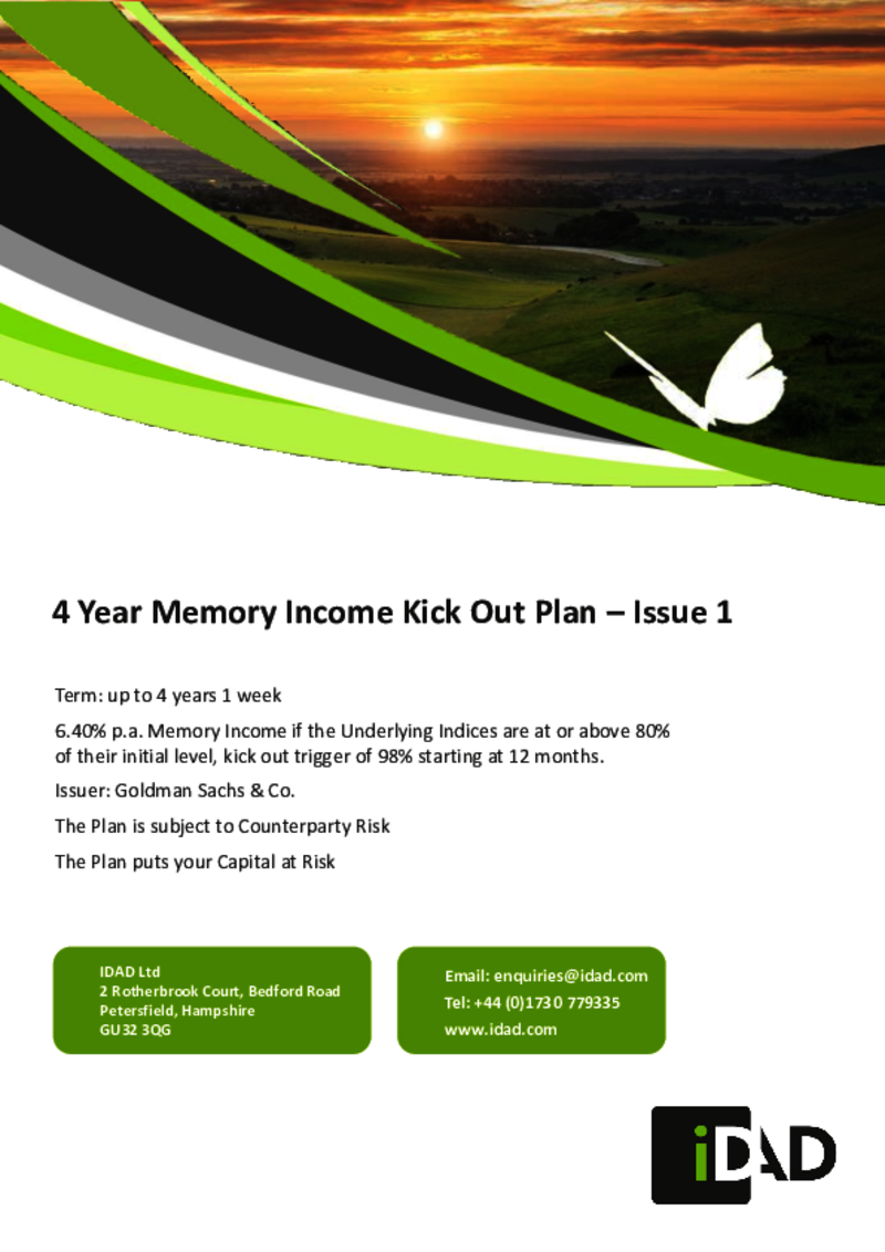 IDAD Goldman Sachs 4 Year Memory Income Kick Out Plan - Issue 1