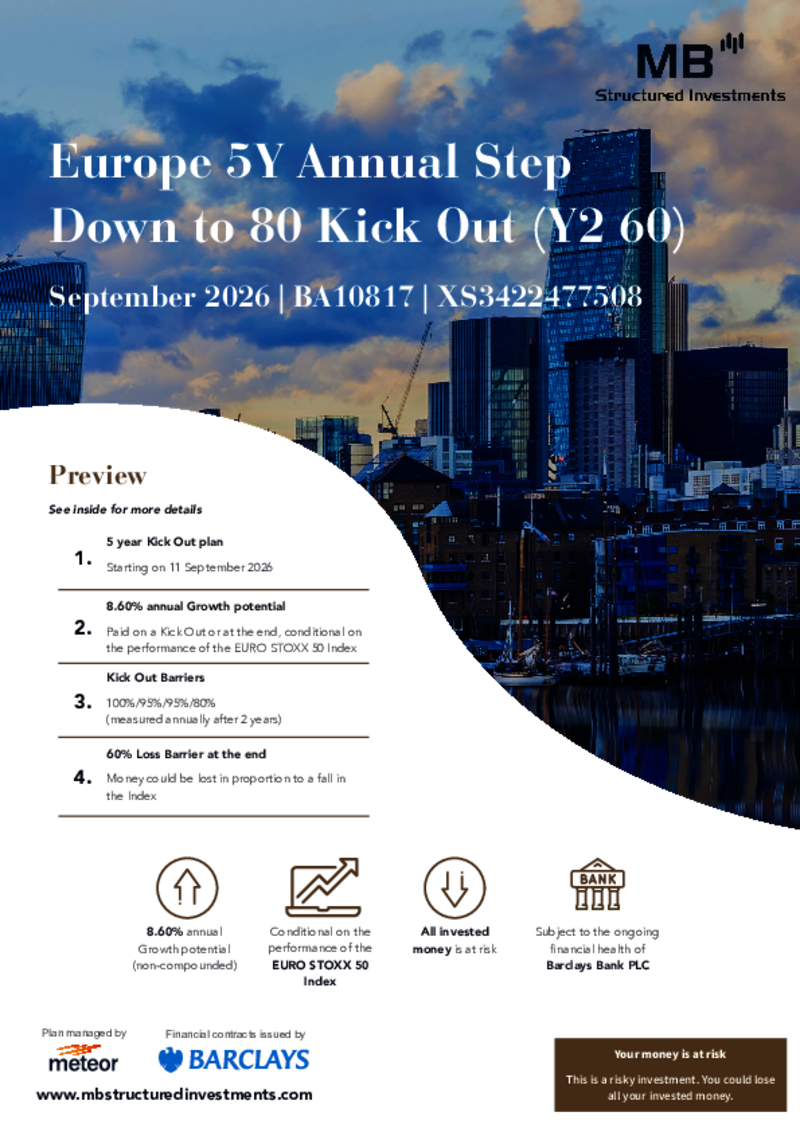 MB Structured Investments Europe 5Y Annual Step Down to 80 Kick Out (Y2 60) September 2026 - BA10817