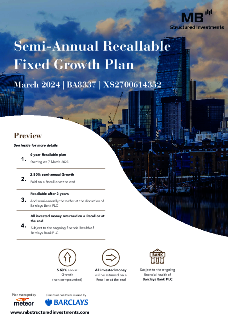 MB Structured Investments Semi-Annual Recallable Fixed Growth Plan March 2024 - BA8337