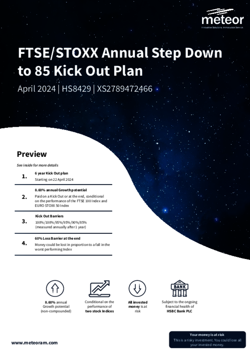 Meteor FTSE/STOXX Annual Step Down to 85 Kick Out Plan April 2024 - HS8429