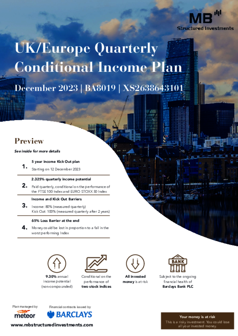 MB Structured Investments UK/Europe Quarterly Conditional Income Plan December 2023 – BA8019