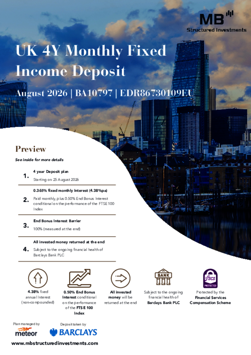 MB Structured Investments UK 4Y Monthly Fixed Income Deposit August 2026 - BA10797
