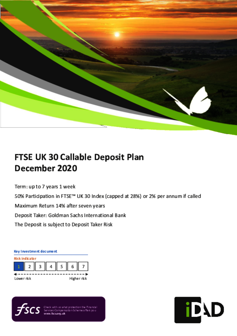 iDAD FTSE UK 30 Callable Deposit Plan - December 2020