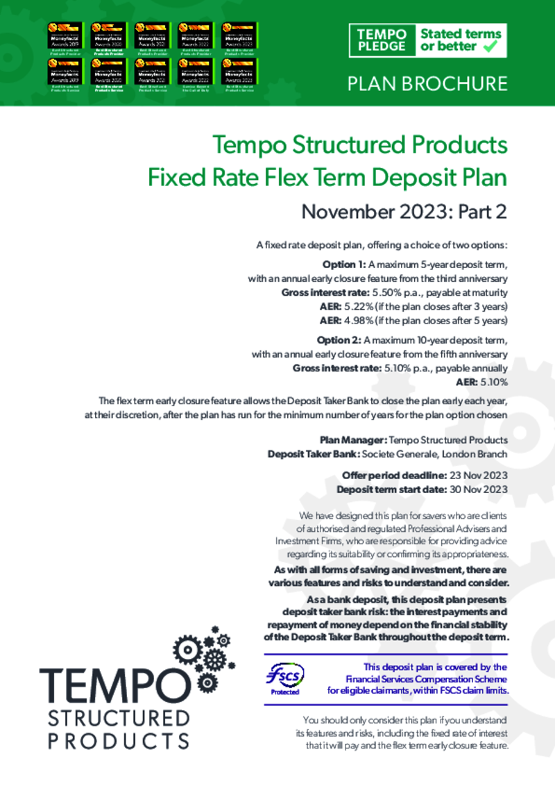 Tempo Fixed Rate Flex Term Deposit Plan (Option 1) November 2023 - Issue 1: Part 2