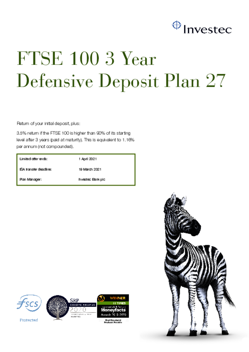 Investec FTSE 100 3 Year Defensive Deposit Plan 27