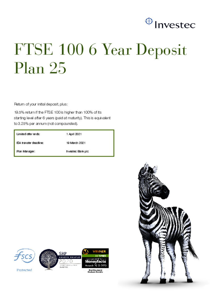 Investec FTSE 100 6 Year Deposit Plan 25