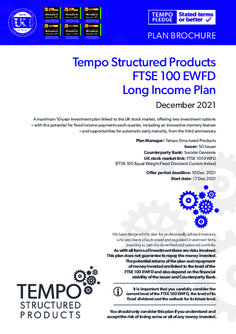 Tempo FTSE 100 EWFD Long Income Plan: December 2021 - Option 1
