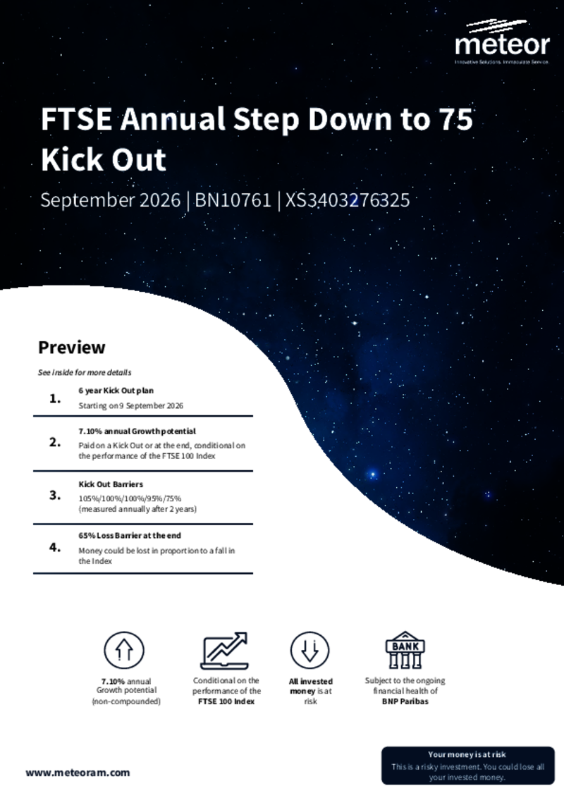 Meteor FTSE Annual Step Down to 75 Kick Out Plan September 2026 - BN10761