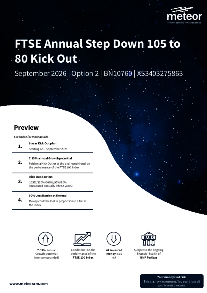 Meteor FTSE Annual Step Down 105 to 80 Kick Out September 2026 (Option 2) - BN10760