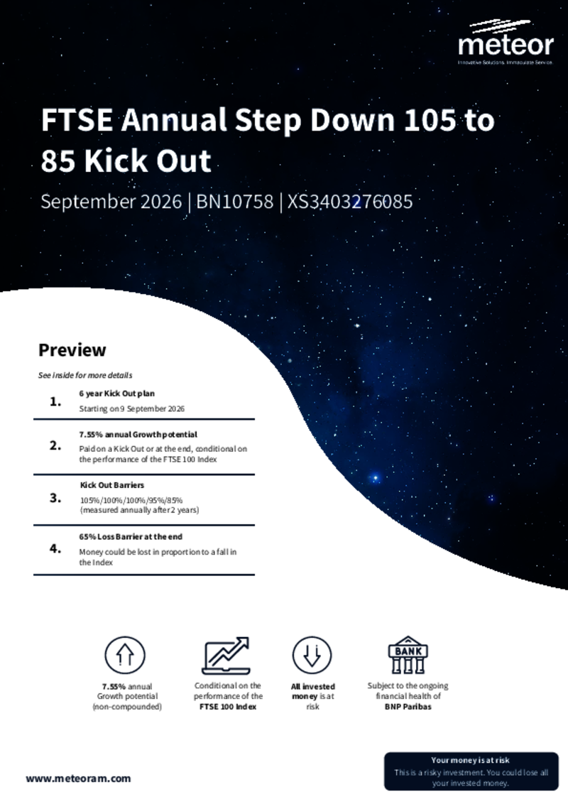 Meteor FTSE Annual Step Down 105 to 85 Kick Out September 2026 - BN10758