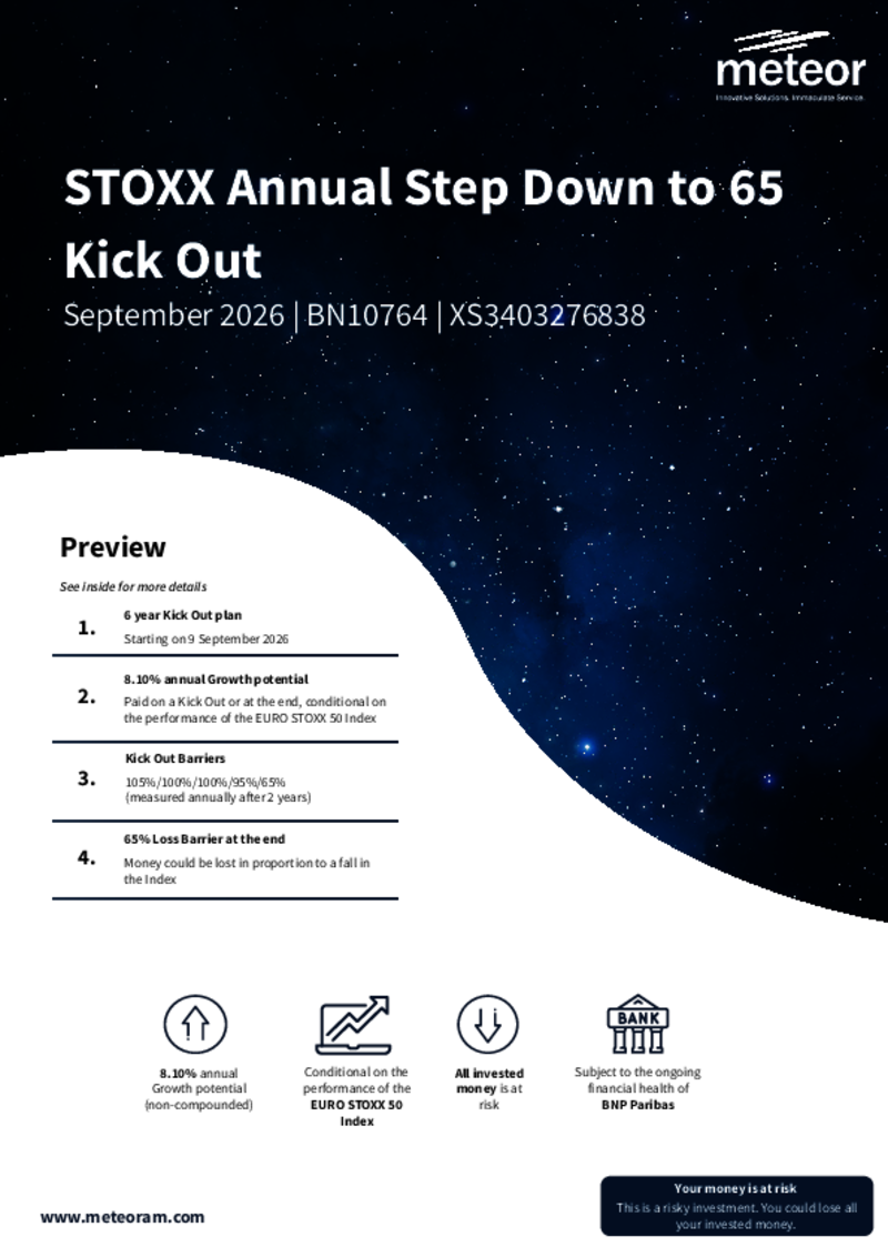 Meteor STOXX Annual Step Down to 65 Kick Out September 2026 - BN10764  