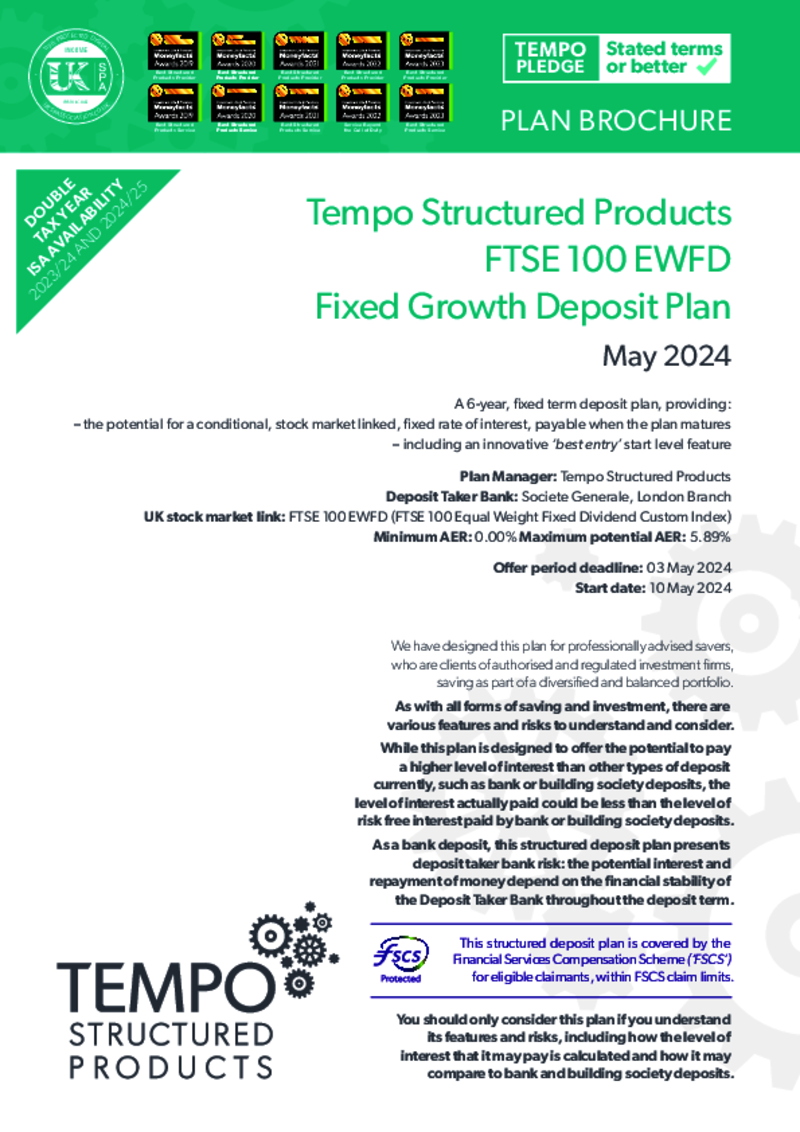 Tempo FTSE 100 EWFD Fixed Growth Deposit Plan: January 2024