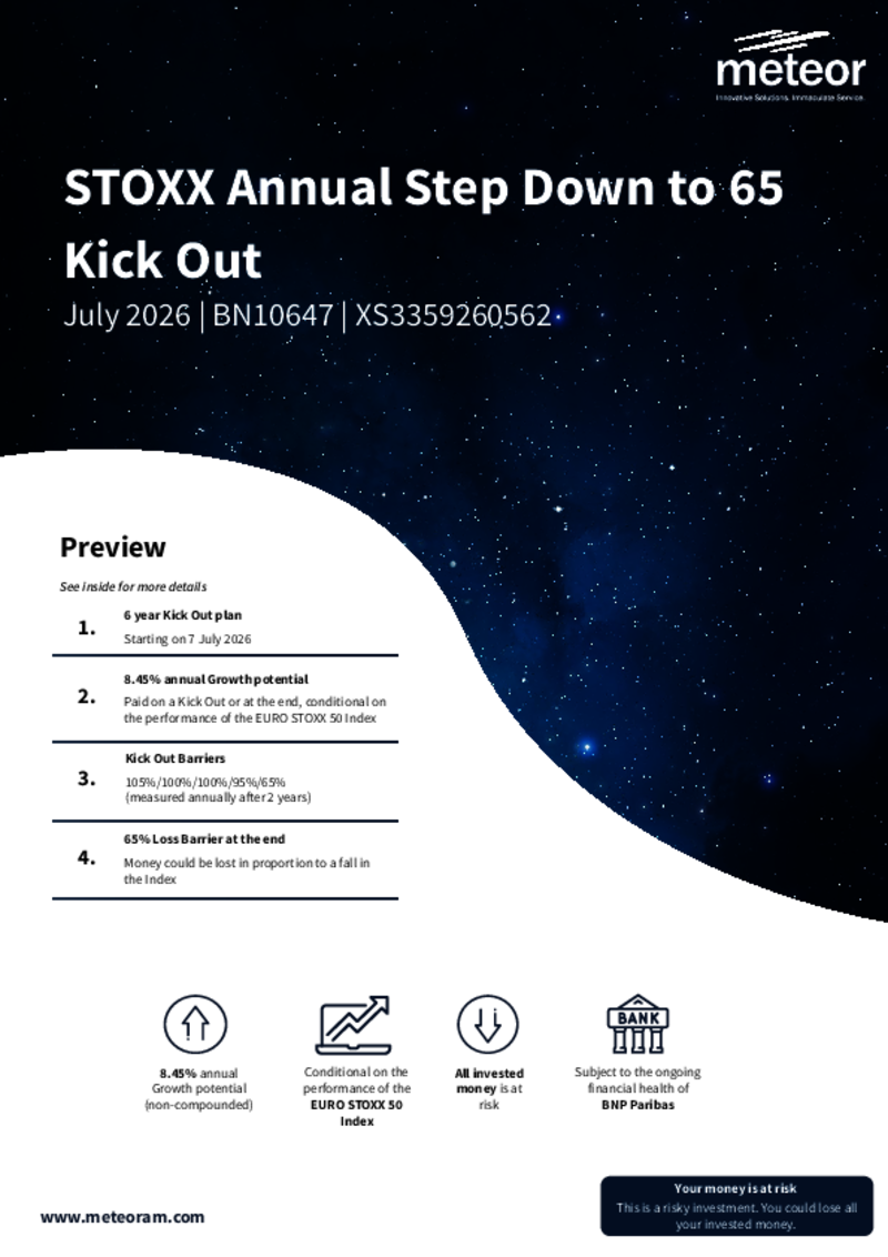 Meteor STOXX Annual Step Down to 65 Kick Out July 2026 - BN10647