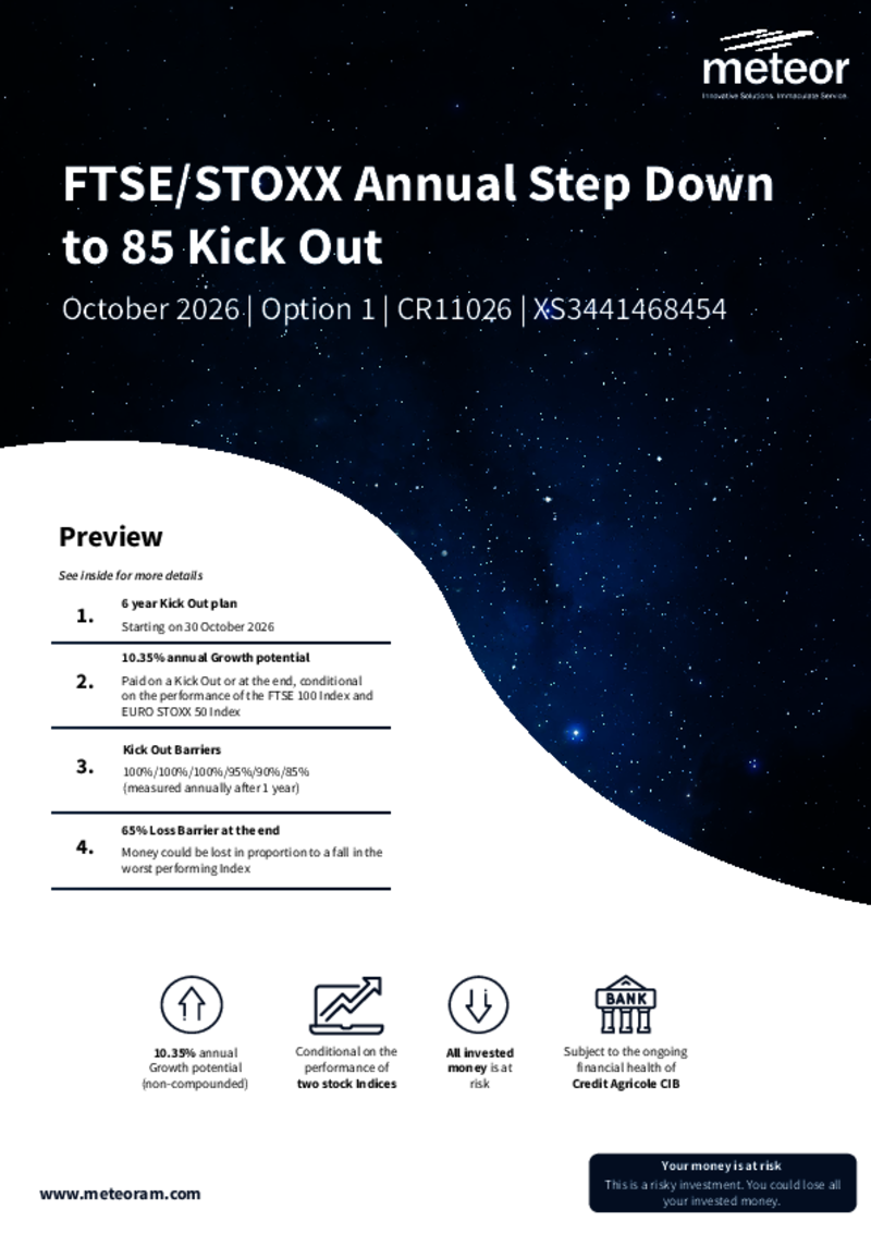 Meteor FTSE/STOXX Annual Step Down to 85 Kick Out Plan October 2026 (Option 1) - CR11026
