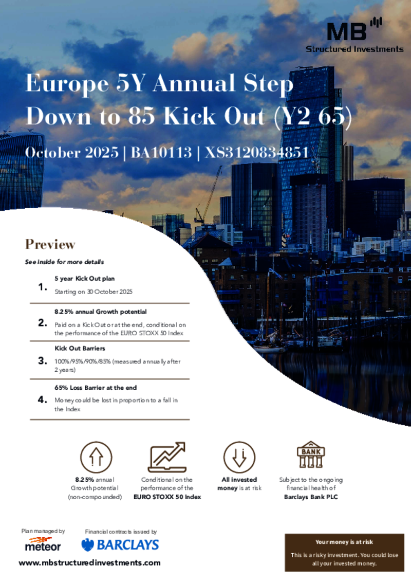 MB Structured Investments Europe 5Y Annual Step Down to 85 Kick Out (Y2 65) October 2025 - BA10113