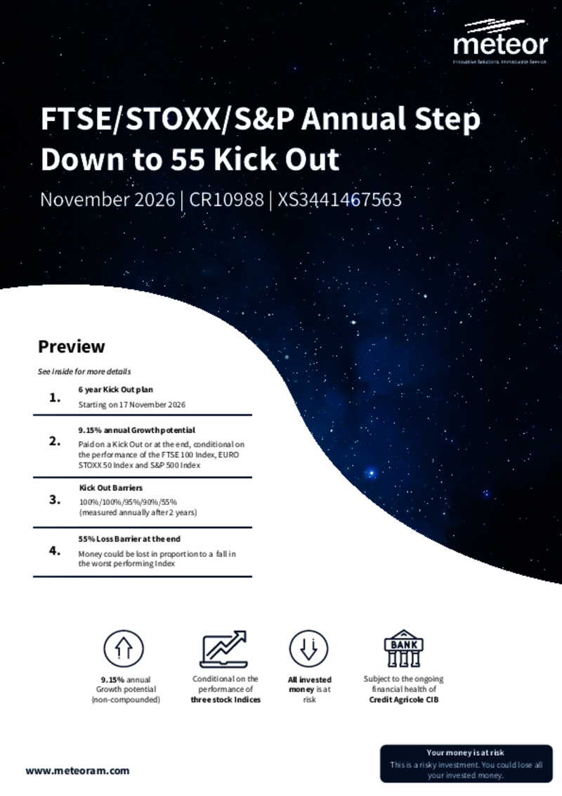 Meteor FTSE/STOXX/S&P Annual Step Down to 55 Kick Out November 2026 - CR10988