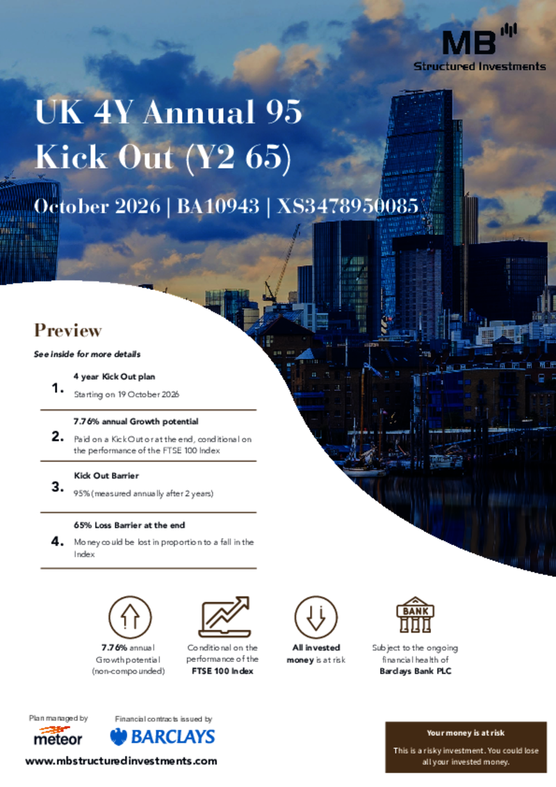 MB Structured Investments UK 4Y Annual 95 Kick Out (Y2 65) October 2026 - BA10943